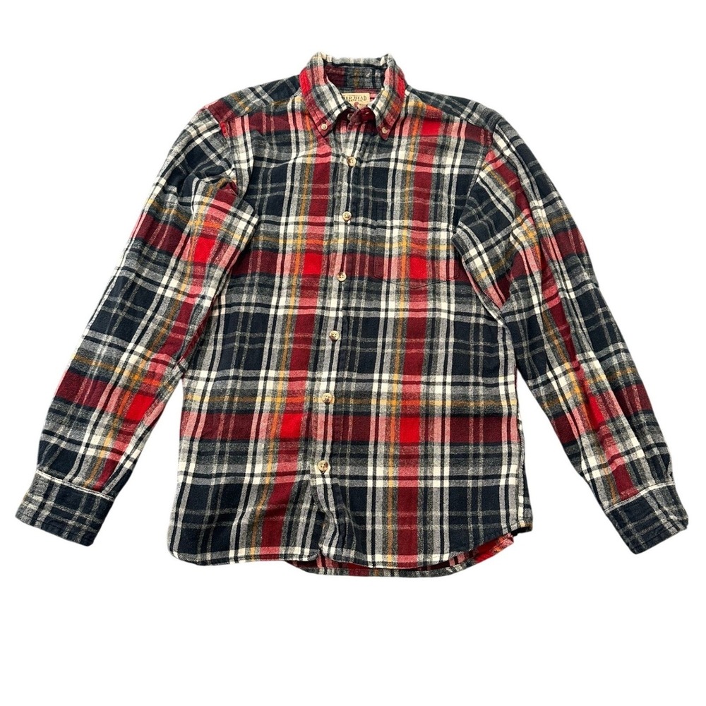 RedHead Brand Co Mens Small Plaid Flannel Shirt Long Sleeve Button Down Red Navy